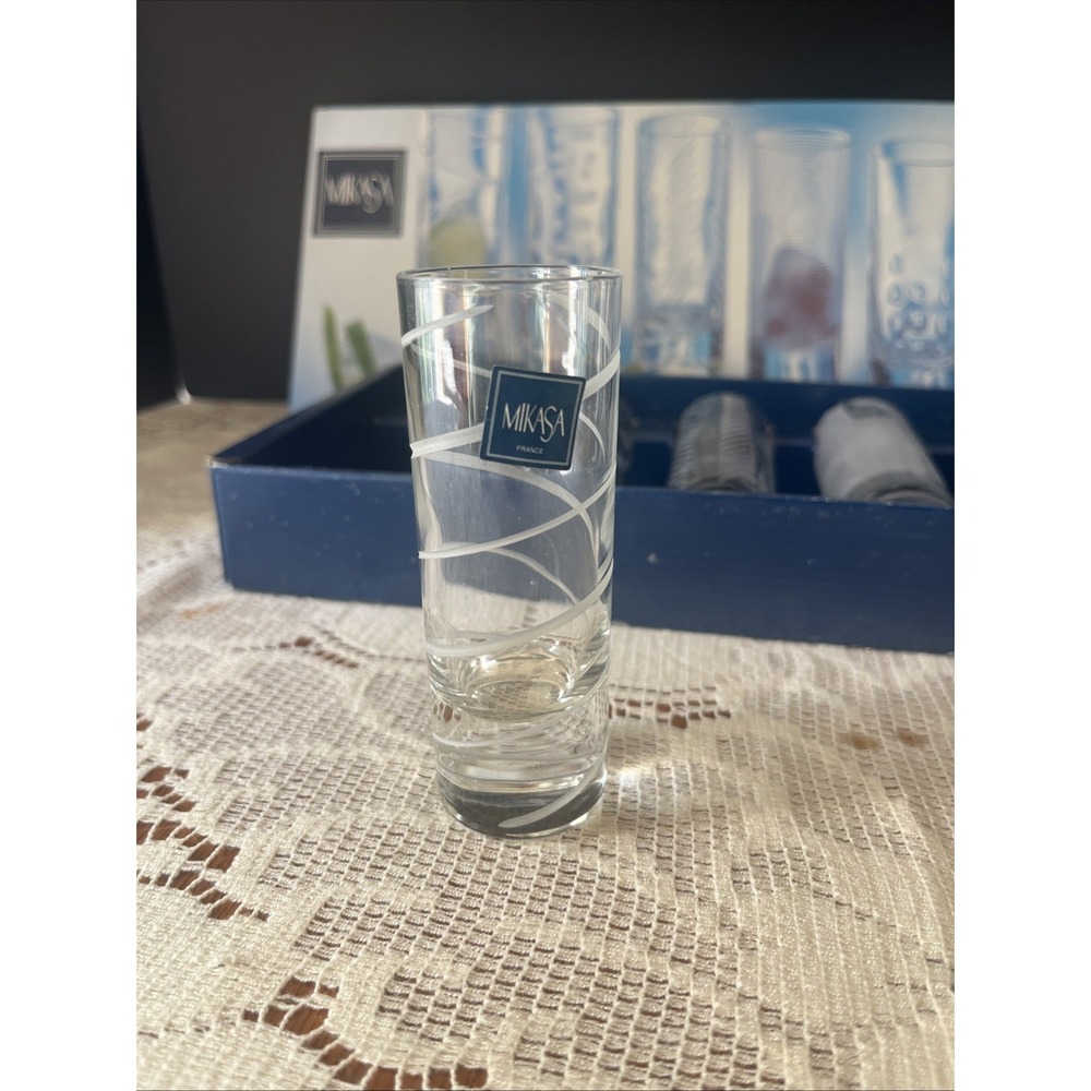 Mikasa CHEERS Collection Set 6 Etched Designs Crystal Shot Glasses 4" 2oz NIB - Picture 4 of 6